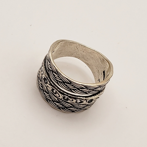 Didae Israel and Artisan 925 Sterling Silver Aqua Accented Wide Band Ring 8.25 - Picture 2 of 14